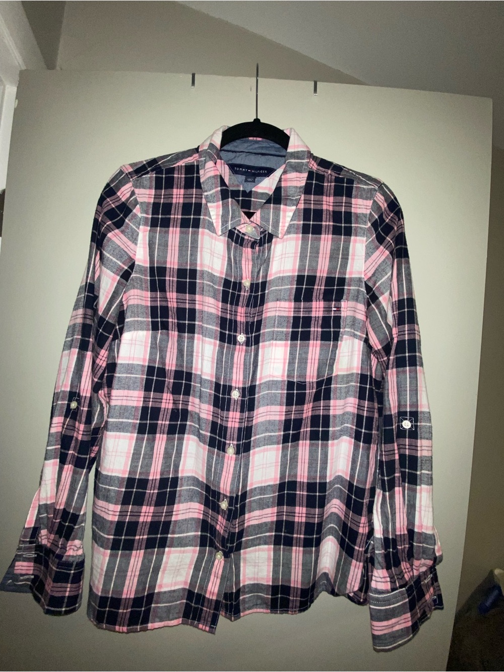 Tommy Hilfiger Pink and Navy Plaid Button-Down Shirt